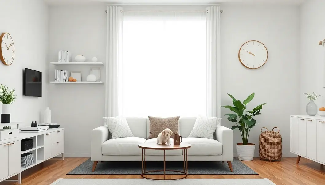 A cozy living space designed with safety and comfort for pets in mind.