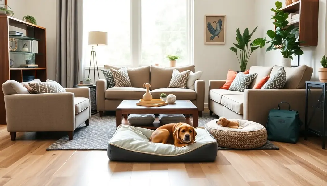 A cozy living space designed with safety and comfort for pets in mind.