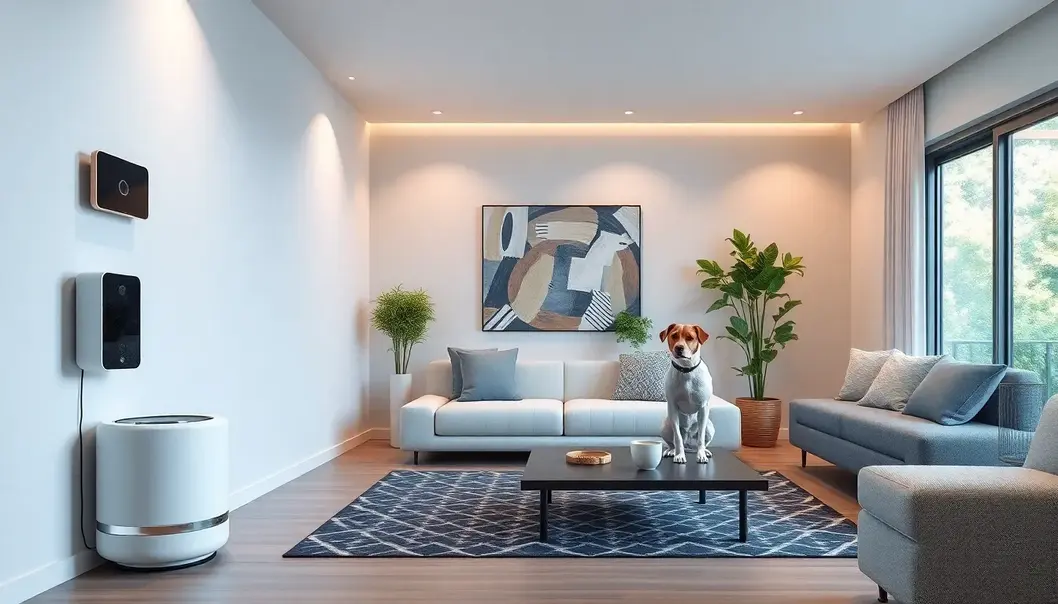 A harmonious living space designed for pets and professionals alike, featuring pet-safe furnishings and practical layout.